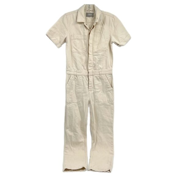 Everlane Cream Denim Short Sleeve Jumpsuit | Size 00 - Picture 1 of 8